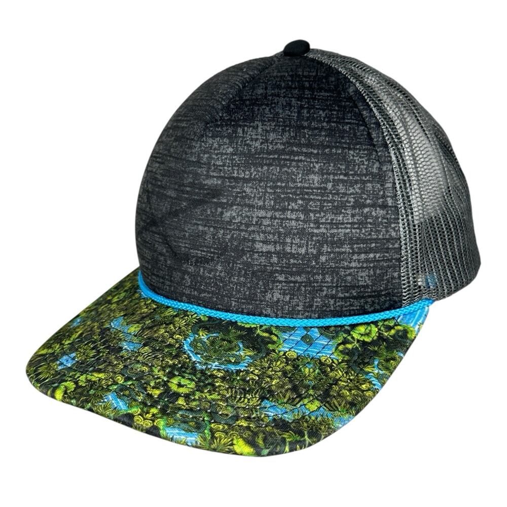 Quiksilver Cap Trucker Hat Snap Back Gray Green Blue Floral Brim